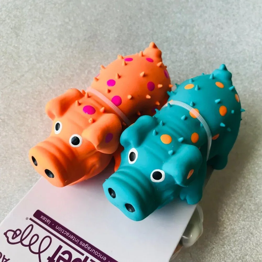 Multipet Mini Pig Latex Squeak Dog Toy With Squeaker Orange/Blue